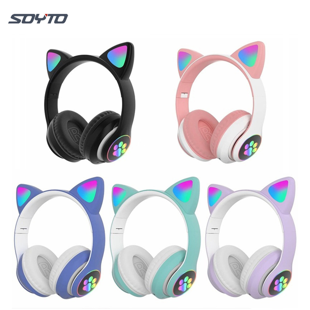 STN28 Hot Sale Sluchawki Fone De Ouvido Wireless Headset Earphone Auriculares Inalambricos Cute Cat Ear Headphones with Mic