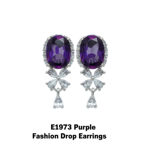 Boucles d'oreilles pendantes violettes E1973 avec pierres précieuses taillées en forme de poire pour femmes, bijoux de fête - Product Image 1
