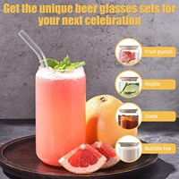 Verres en verre avec couvercles en bambou et pailles, 16 oz, 18 oz, 20 oz, verres à bière en forme de canette pour café glacé