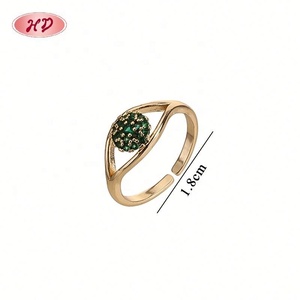 แหวนทองชุบ 18K วินเทจจากโรงงานโดยตรง ประดับเพทายสีเขียวทรงกลม สำหรับผู้หญิง ของขวัญนำโชค เครื่องประดับ - Product Image 4