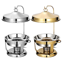 4,5L Luxe Gouden RVS Chafing Dish Buffet Warmhouder Ronde Catering Warmhouder met Brandstofhouder voor Hotel Restaurant