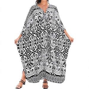 V Neck Maxi Abaya <b>Dress</b> Long Sleeve Floral Pattern <b>Loose</b> Fit Asymmetrical Hem Women's Eid Ramadan Elegant Breathable Daily Wear - Product Image 1