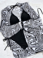 Cache maillot 3 pièces imprimé zèbre, robe de plage, Micro string, Sexy, Bikini, costume de bain pour les femmes, 2022