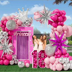 <strong>Barbie</strong> Pink Color Balloon Arc Kit Pink Latex Balloon with Crown and Exploding Star Foil Balloon for Girl's Party <strong>Decoration</strong> - Product Image 4