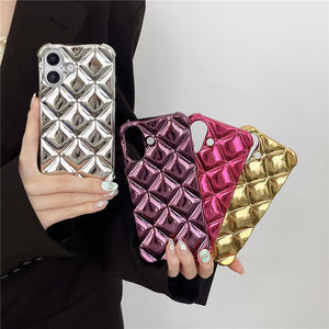 Funda de teléfono de rejilla de rombos 3D Rosa chapada brillante a la moda para <span class=keywords><strong>iPhone</strong></span> 16 Pro Max 15 13 14 <span class=keywords><strong>12</strong></span> 11 funda trasera de silicona suave - Product Image 2