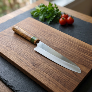 Couteau de Chef Japonais Traditionnel Haut de Gamme, Lame Satinée Anti-Taches Personnalisée, Manche en Bois d'Olivier de Luxe, pour Légumes - Product Image 1
