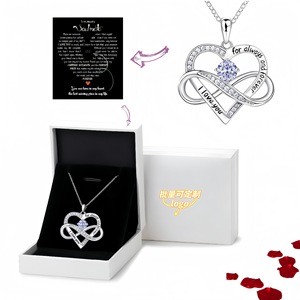 Nuova Collana Transfrontaliera a Cuore <span class=keywords><strong>Infinito</strong></span> in Rame con Bambù, Ciondolo alla Moda con Zirconi e Scritta 'I Love You', Regalo di San Valentino - Product Image 5