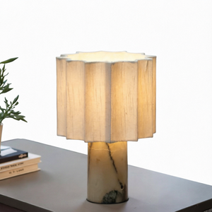Lámpara de Escritorio de Estilo Moderno de Mediados de Siglo, Lámpara de Mesa de Tela de Lino y Mármol Natural Estilo Wabi Sabi para Hotel, Villa, Dormitorio u Oficina - Product Image 1