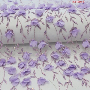 Alta calidad estiramiento elegante 3D borla Floral bordado lentejuelas brillo 15 años de edad Ceremonia de llegada tela de encaje - Product Image 3