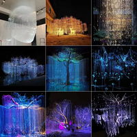 Lustre à fibres optiques LED, rideau lumineux 4m pour cour d'hôtel, vente en gros, 1200 brins RGB