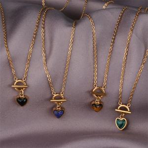 Collares de Eslabones con Colgante en Forma de Corazón de Acero Inoxidable Chapado en Oro de 18K y Piedra de Ágata Negra, Joyería de Moda al por Mayor para Mujeres, Regalo - Product Image 1