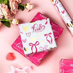 Love Heart Reversible Wrapping <b>Paper</b> <b>Roll</b> Romantic Love and Bow Pattern Gift <b>Wrap</b> for Girls Valentine’s Day Wedding - Product Image 1