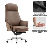 Chaise de bureau exécutive en cuir véritable avec base ergonomique en aluminium pour une utilisation confortable sur une longue durée, idéale pour l'école, la maison, le bureau et l'atelier