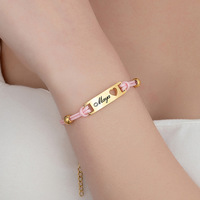 Bracelet personnalisé en acier inoxydable avec plaque incurvée, bracelet tissé, cœur et lune gravés, accessoires pour couple