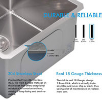 Offre Spéciale fait à la main de haute qualité en acier inoxydable 304 évier à linge à bol unique brossé pour un usage domestique sans robinet