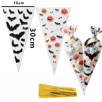 Cône d'emballage transparent personnalisé en forme de triangle pour Halloween, réutilisable, avec soufflet latéral, en plastique OPP, compatible micro-ondes, pour mini-popcorn