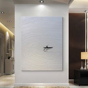 Abstract Oil <b>Painting</b> Small Boat Minimalist Texture Hand Painted <b>For</b> Living Room Entryway Hallway Decor - Product Image 4