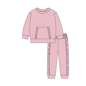 Vente en Gros de Vêtements pour Enfants Filles de Haute Qualité Imprimé Printemps Rouge Violet Mignon Décontracté à Manches Longues Haut Pantalon à Volants Tenue Polyester - Product Image 4