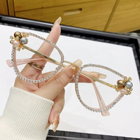 Monture de lunettes élégante en strass et perles bleu clair, certifiée ISO9001, idéale pour le quotidien, les affaires, les rendez-vous, les fêtes et l'utilisation informatique
