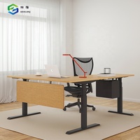 Bureau debout électrique moderne en forme de L, trois pieds, table de travail réglable en hauteur