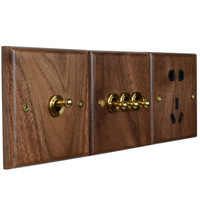 Interrupteur mural rétro en bois massif noyer noir, prise de style levier en laiton à l'esthétique antique, 2 ports USB-C, 1 prise secteur 50V