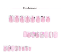 Nouveauté : Faux ongles à presser pour femmes, rose doux, motif vague d'eau 3D, style français, best-seller, avec perles scintillantes et imprimé léopard français