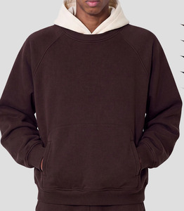 Felpa Girocollo Bicolore Stratificata con Cappuccio a Contrasto Albicocca, in Cotone Pesante, con Maniche Raglan e Tasca a Canguro, Stile Streetwear - Product Image 1