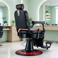 Fauteuil de Barbier Hydraulique Professionnel en Cuir PU avec Base Métallique et Repose-Pieds Unique, Conception Portable pour Hôtels et Salons Commerciaux