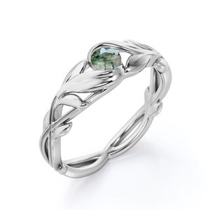 925 Sterling Silver Cut <b>Moss</b> <b>Agate</b> Engagement <b>Ring</b> Classic Style Prong Setting Third Party Certified for Wedding Party for Women - Product Image 4