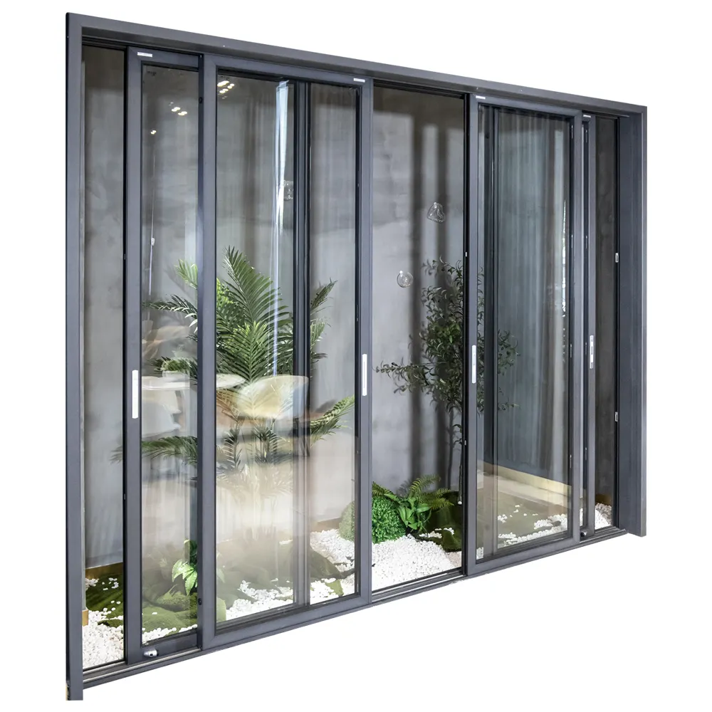 Sottile telaio nero impermeabile doppio vetro 8 piede di alluminio patio porte scorrevoli