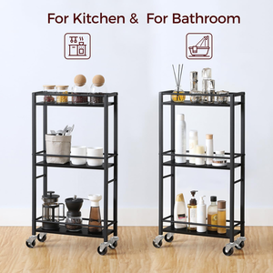 Three-Tier Classic Multifunction Carbon Steel Movable <b>Rolling</b> Storage Rack Easy Assembly Utility Cart Kitchen Cleaning <b>Tools</b> - Product Image 4