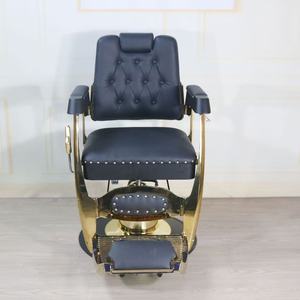 Sillón de Barbería Vintage Negro y Dorado, Silla Hidráulica de Peluquería con Reposapiés Metálico, Muebles para Salón de Belleza - Product Image 4