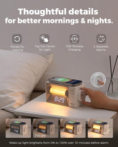 Réveil avec chargeur sans fil 15W, machine à bruit blanc aux sons apaisants, lumière de réveil simulateur d'aube, horloge de chevet à intensité réglable - Product Image 5