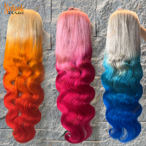 Perruques brésiliennes colorées ombrées de qualité 12A, personnalisées en usine, avec dentelle HD transparente, sans colle, perruques tendance en cheveux humains colorés - Product Image 1