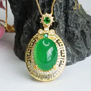 Gold Plated Fashion Jewelry Red Agate Pendants Geometric Gemstones Pendants Hollow Out Vintage Green Chalcedony Pendants