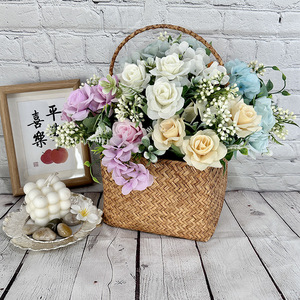 Arrangement de fleurs artificielles Queyiyi, roses en soie, décoration de mariage, décoration de la maison, bouquet de feuilles roses, blanches, violettes et vertes - Product Image 3