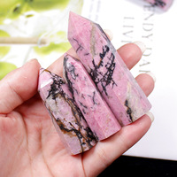 Cristal de diopside rose naturel, quartz rose, tourmaline rouge, pierre énergétique hexagonale à point unique, colonne d'ornement, cristal de fengshui