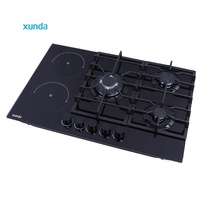 Cuisinière hybride Xunda certifiée CE CB, 6 brûleurs, plaque en céramique encastrée de 90 cm pour appareils de cuisson sur plan de travail, 2 brûleurs électriques, 4 brûleurs à gaz