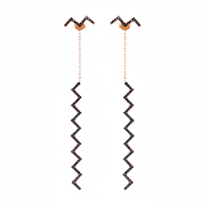 Noir CZ ondulé et Zigzag Design longues boucles d'oreilles en argent Sterling turc en gros bijoux fins faits à la main pour les femmes - Product Image 2