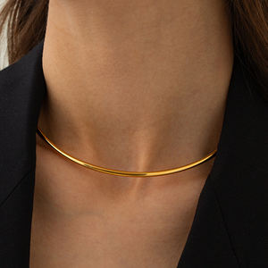 Kalung Choker 3mm dapat disesuaikan perhiasan baja tahan karat untuk wanita perhiasan berlapis emas Choker kerah kancing manset serviks - Product Image 1