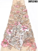 Tissu en dentelle de luxe de qualité supérieure Oman, broderie florale 3D, tulle à sequins pour robes de mariée, tissu en filet