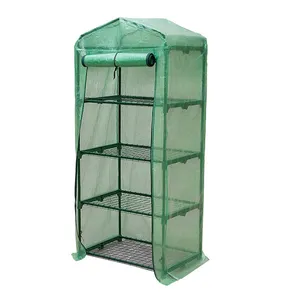 4 Tiers Portable Garden Greenhouse Mini Green Greenhouse With PE Cover Roll-Up Zipper Door For Indoor Outdoor Use