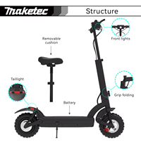Trottinette électrique pliable Maketec 48V 500W pour adultes, 40 km/h, autonomie de 35 km, capacité de 120 kg, trottinette électrique pour les déplacements urbains
