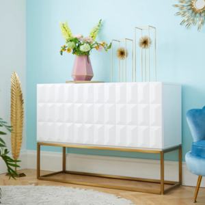 Buffet moderne en bois blanc avec base en métal doré pour le rangement à la maison dans la salle à manger, la cuisine, la chambre ou pour une utilisation hôtelière - Product Image 6