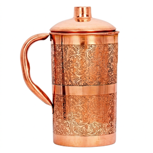 Carafe en cuivre à motifs floraux gravés à la main – Pichet de stockage d'eau en cuivre pur traditionnel gaufré – Ali Handicrafts Export - Product Image 1