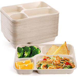 Sugarcane Bagasse Compartment Food Tray for Food Home Restaurant Biodegradable Disposable Bento Lunch 4 Compartment Takeaway Box
