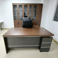 Bureau de direction moderne avec tiroirs, bureau en forme de L pour manager, mobilier de bureau en bois de noyer pour patron, PDG
