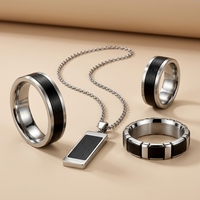 Ensemble de bijoux pour homme en acier chirurgical personnalisé et bois naturel, comprenant une alliance, un collier et un pendentif, avec placage PVD, fabricant de bijoux