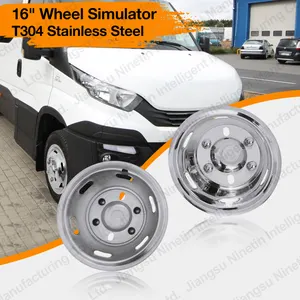 Cubierta de cubo de rueda de 16 pulgadas Simulador de rueda de acero inoxidable pulido para 2016 + Iveco Daily 50C/Ford Transit Dual Wheels