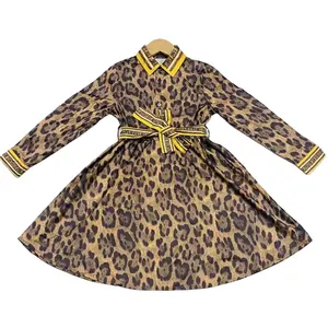 2023 printemps été nouveaux enfants filles classique Style polyvalent revers à manches longues imprimé léopard robe superbe tempérament